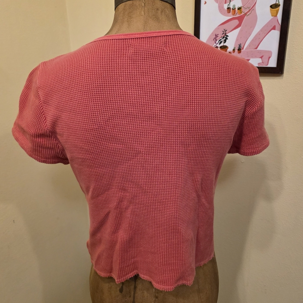 Madewell Waffle Knit Crewneck Short Sleeve Crop Tee Shirt Coral Medium - Picture 4 of 6
